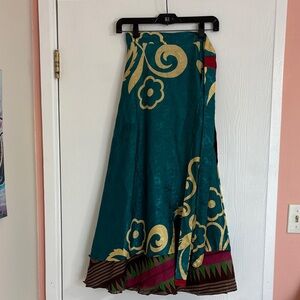Teal & Gold Floral Wrap Skirt